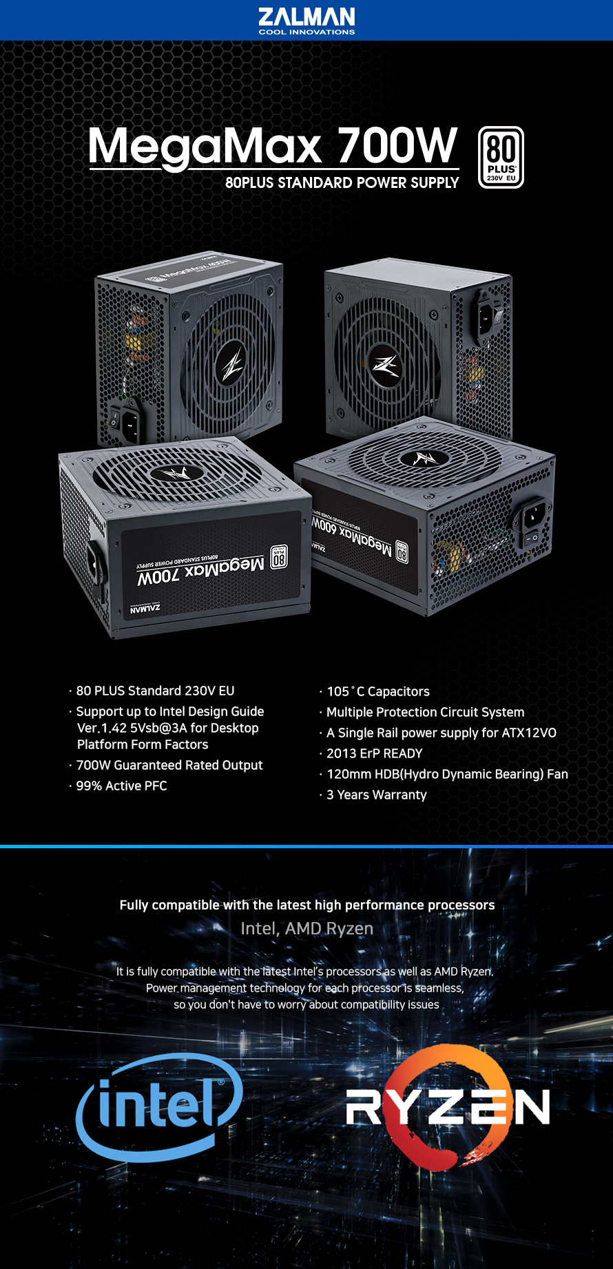 Zalman захранване PSU MegaMax 700W 80+ ZM700-TXII