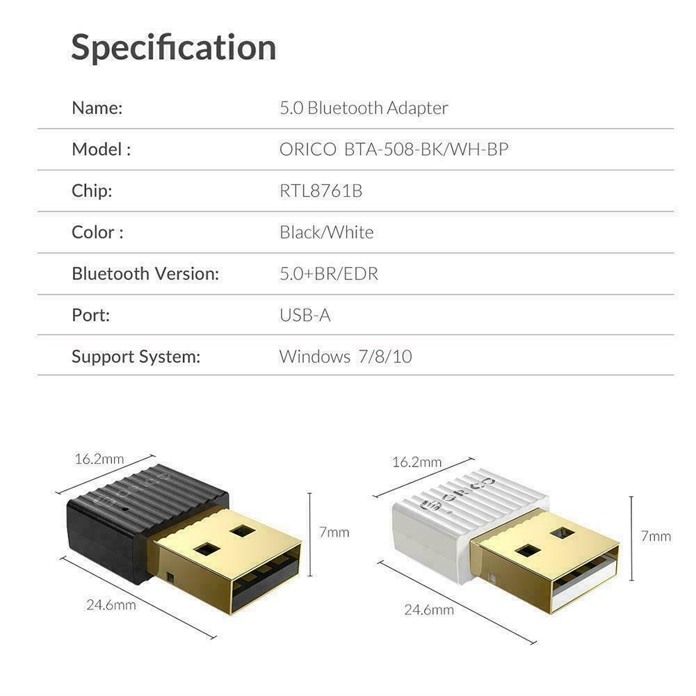 Orico блутут адаптер Bluetooth 5.0 USB adapter, black - BTA-508-BK