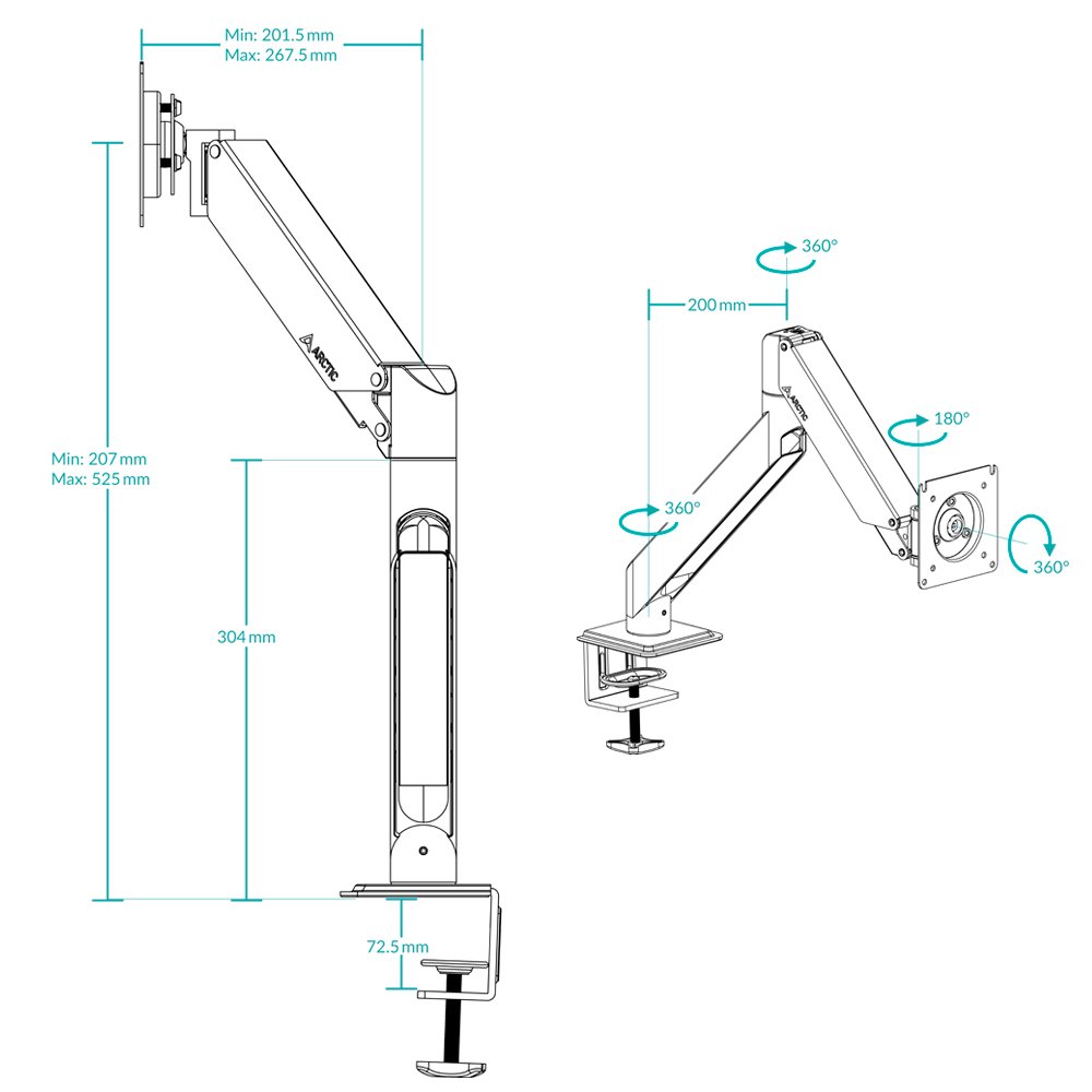 Arctic Стойка за монитор за бюро Desk Mount Monitor - X1-3D