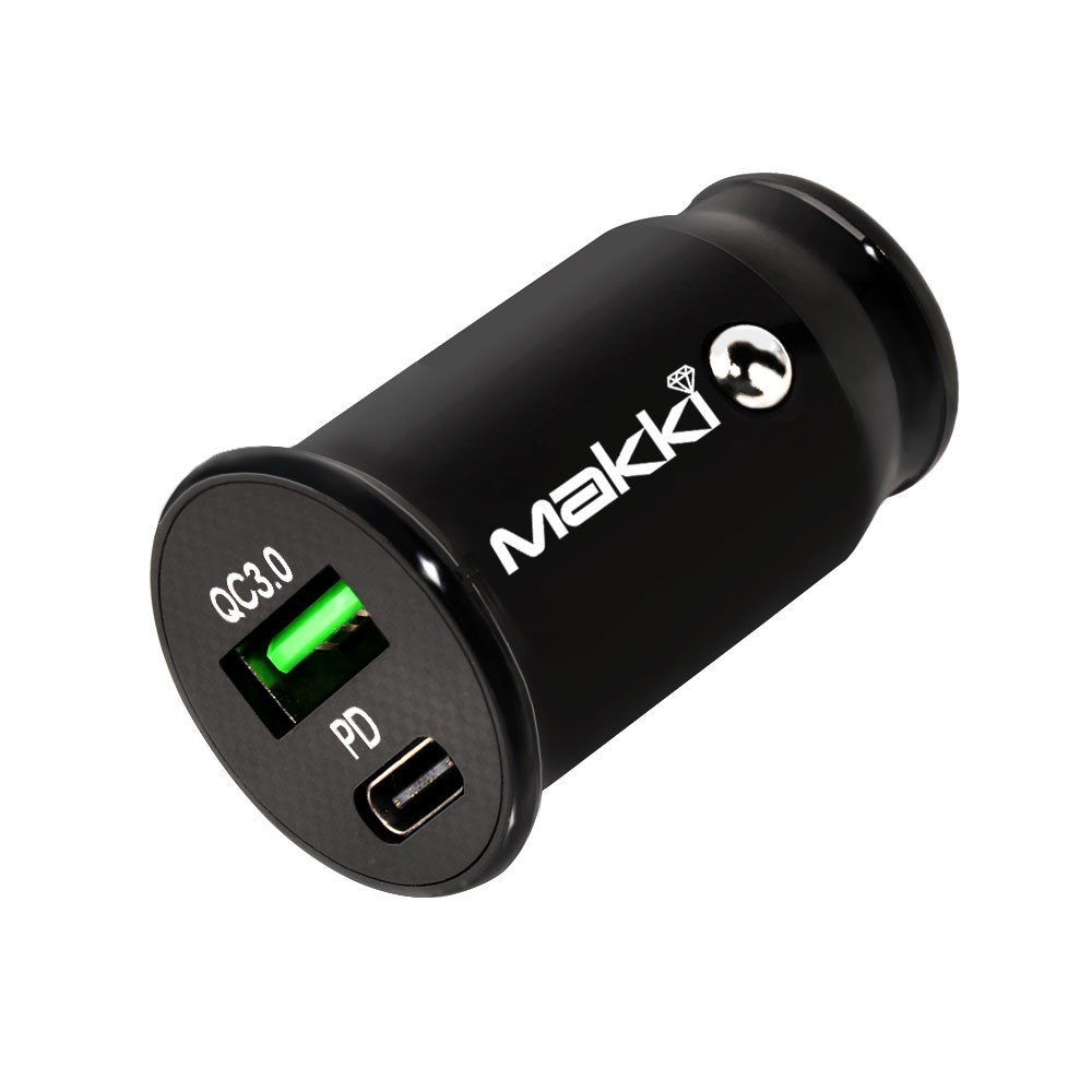 Makki зарядно за кола Fast Charger Car - Type-C + USB QC3.0 20W - MAKKI-CC20W02-BK