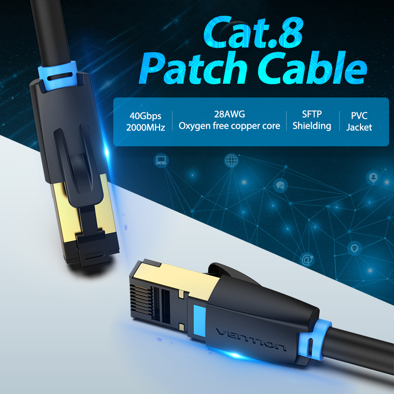 Vention Кабел LAN SFTP Cat.8 Patch Cable - 0.5M Black 40Gbps - IKABD