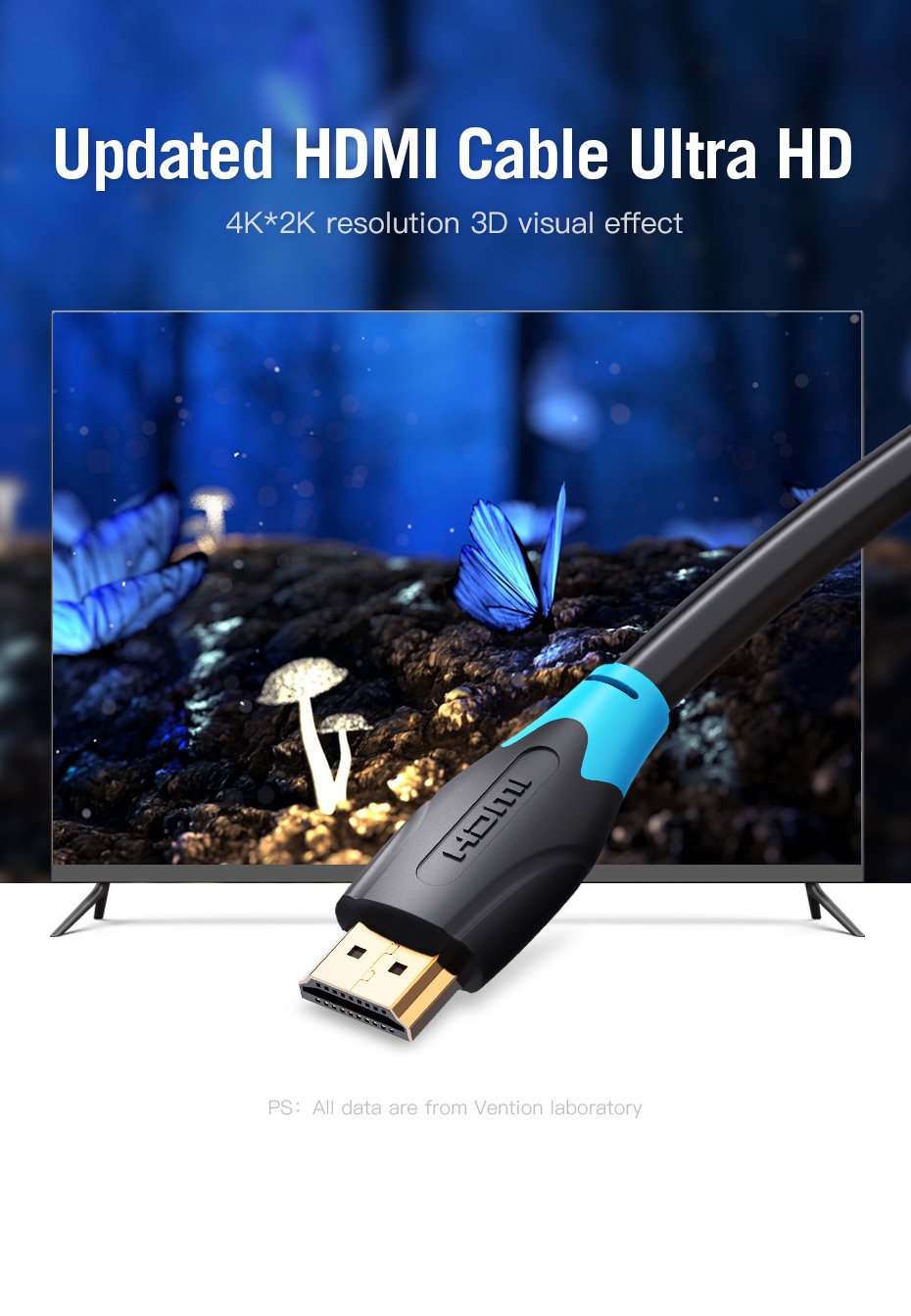 Vention Кабел HDMI v2.0 M / M 4K/60Hz Gold - 0.75M Black - AACBE