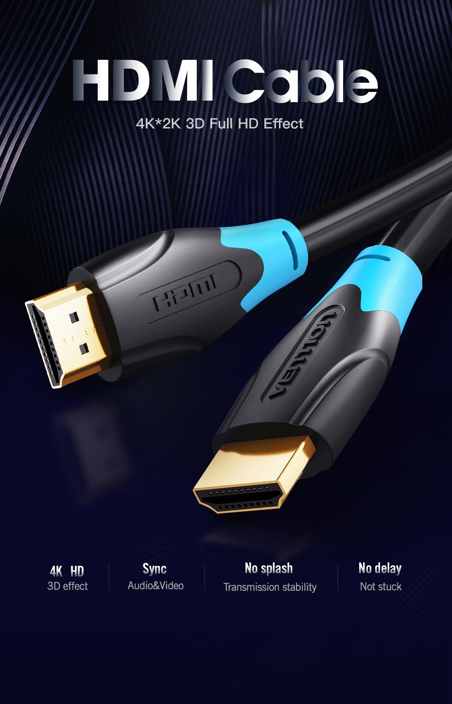 Vention Кабел HDMI v2.0 M / M 4K/60Hz Gold - 3M Black - AACBI