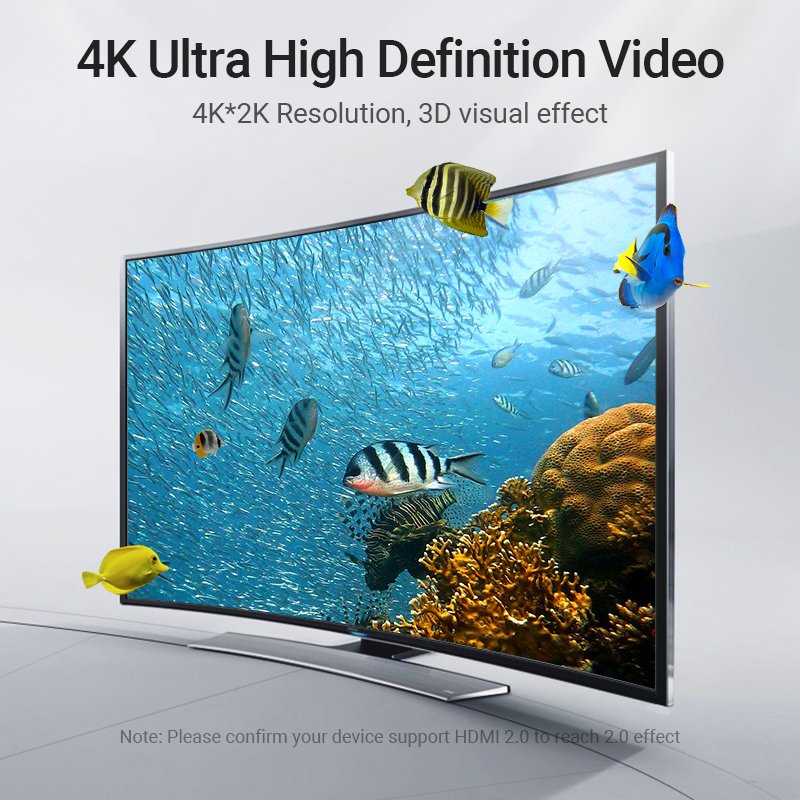 Vention Кабел HDMI Right Angle 90 Degree v2.0 M / M 4K/60Hz Gold - 2M Black - AARBH