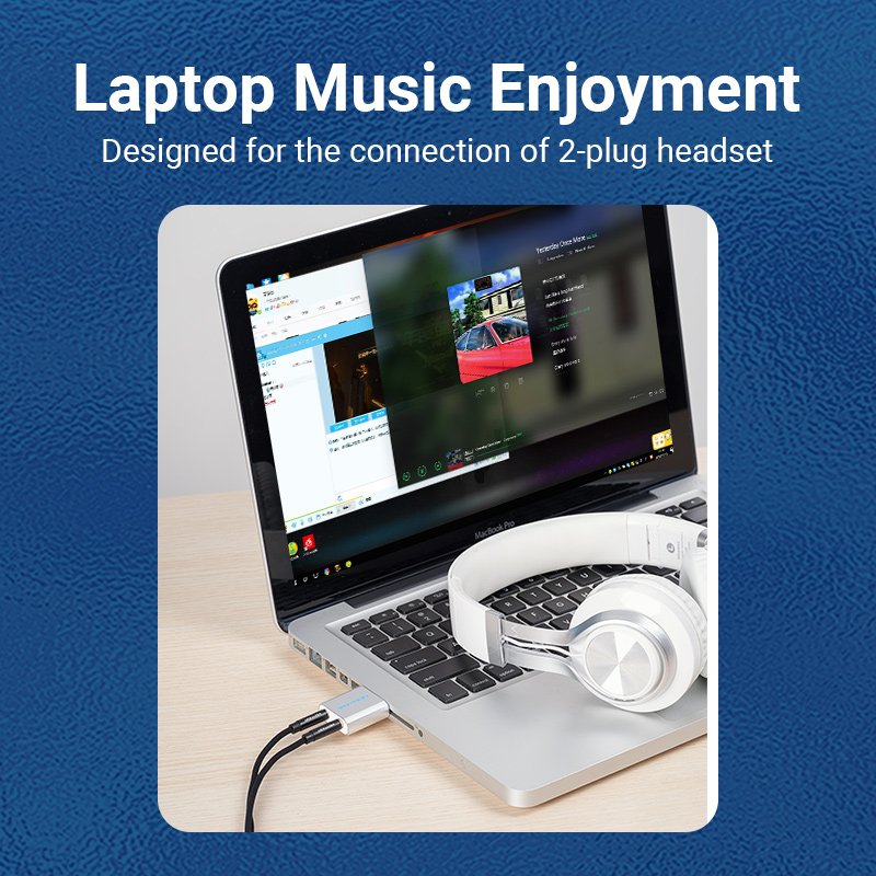 Vention външна звукова карта USB Sound card - Headphones, Mic, Silver - VAB-S13