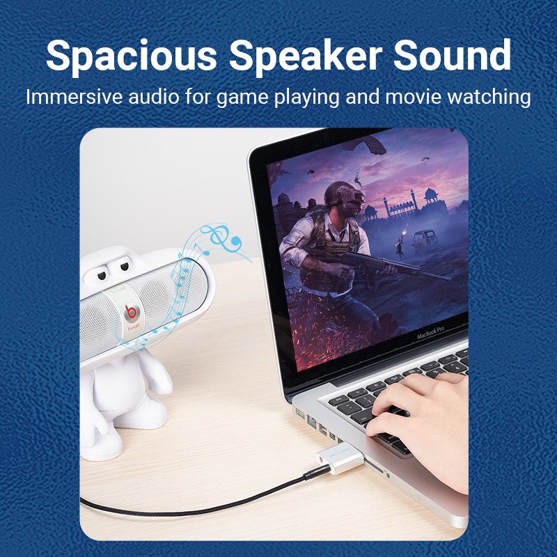 Vention външна звукова карта USB Sound card - Headphones, Mic, Silver - VAB-S13
