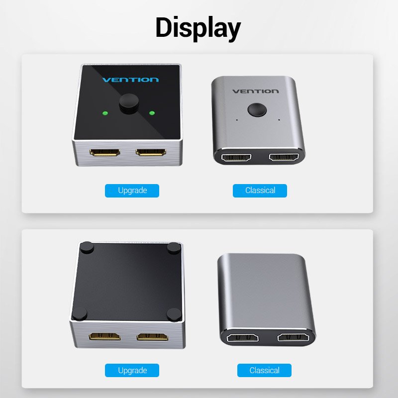 Vention Разклонител превключвател HDMI 2.0 Switcher/Splitter 2-Port Bi-Direction - Grey Aluminium - AFLH0