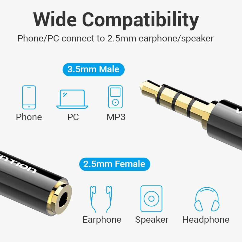 Vention адаптер Adapter Audio 3.5mm M / 2.5mm F Black Metal - BFBB0