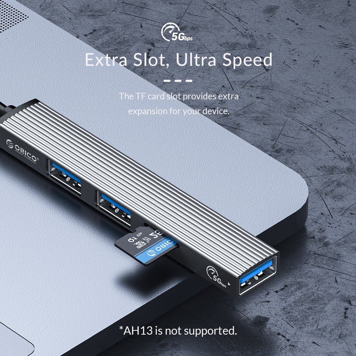 Orico хъб USB3.0/2.0 HUB 3 port + card reader TYPE C, Aluminum - AH-12F-GY