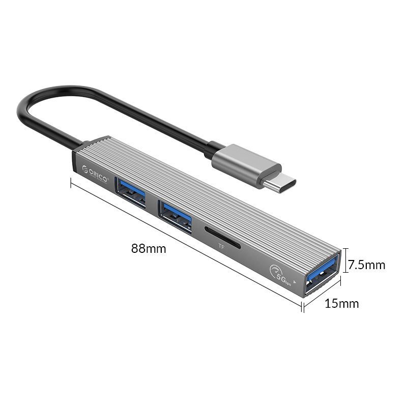 Orico хъб USB3.0/2.0 HUB 3 port + card reader TYPE C, Aluminum - AH-12F-GY