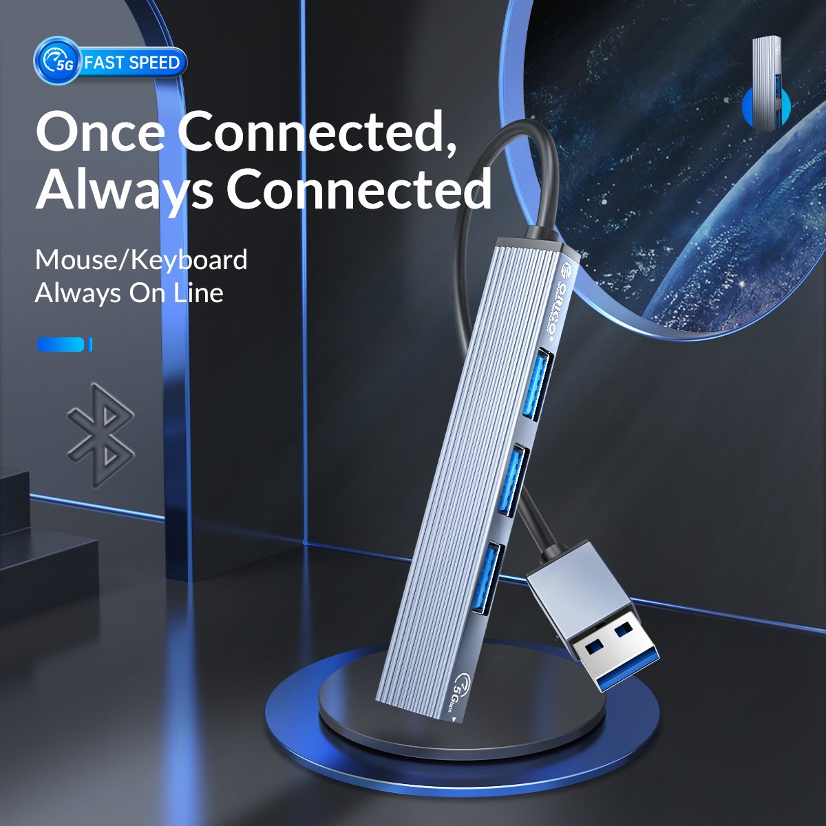Orico хъб USB3.0/2.0 HUB 4 port, Aluminum - AH-A13-GY