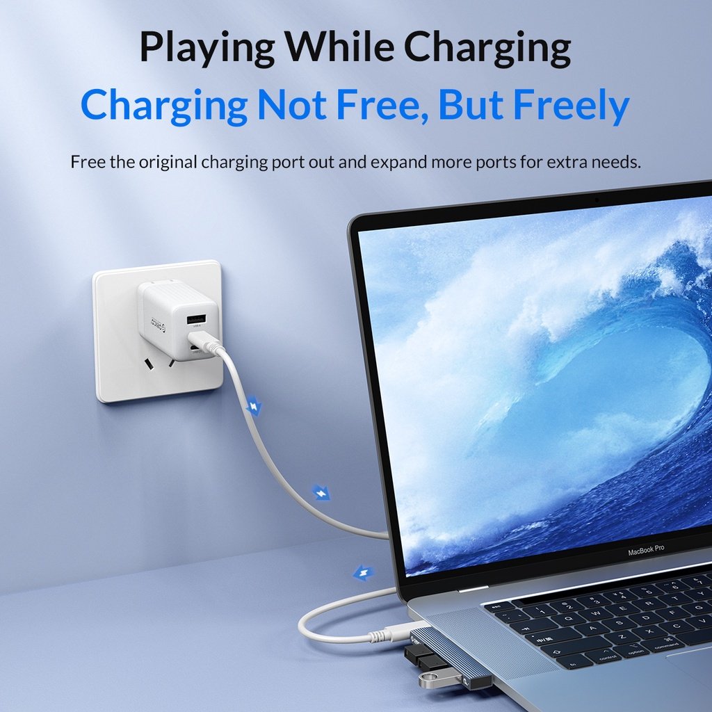 Orico хъб USB3.0/2.0 HUB 3 port TYPE C, Aluminum - AH-W13-GY