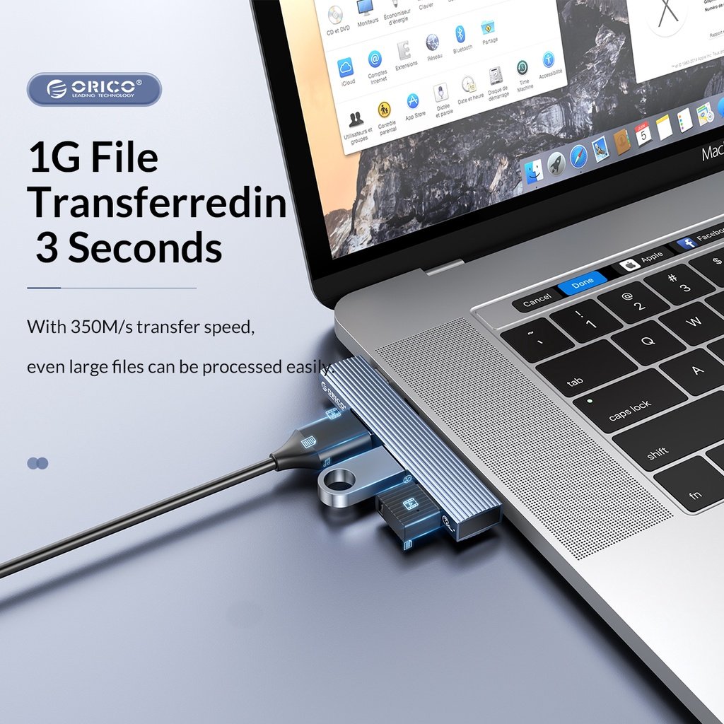 Orico хъб USB3.0/2.0 HUB 3 port TYPE C, Aluminum - AH-W13-GY