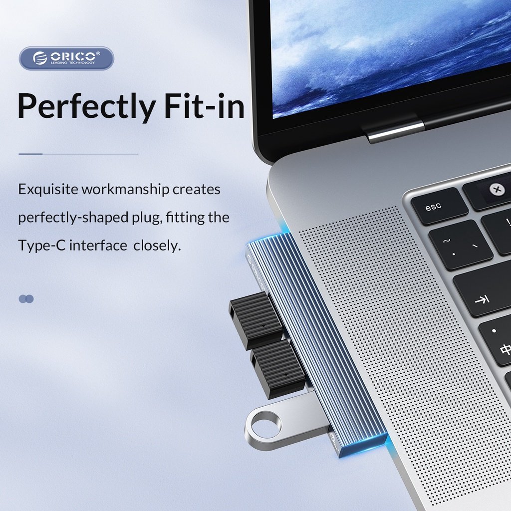 Orico хъб USB3.0/2.0 HUB 3 port TYPE C, Aluminum - AH-W13-GY