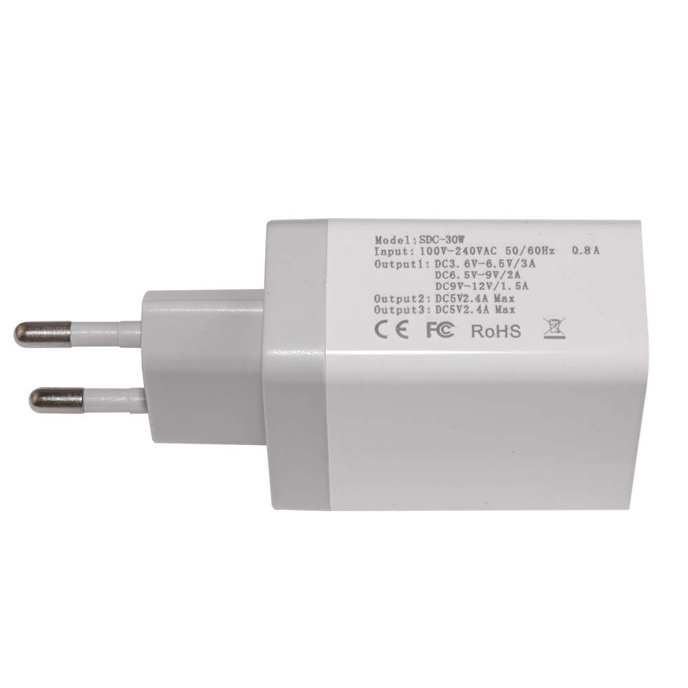 Makki бързо зарядно Fast Charger - QC3.0+2xUSB 30W White - MAKKI-QC30W3