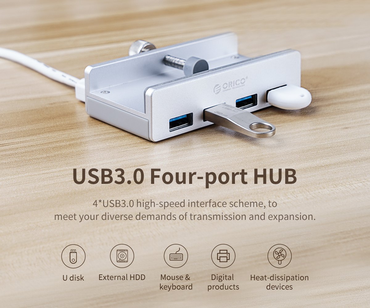 Orico хъб USB 3.0 HUB Clip Type 4 port - Aluminum - MH4PU-SV