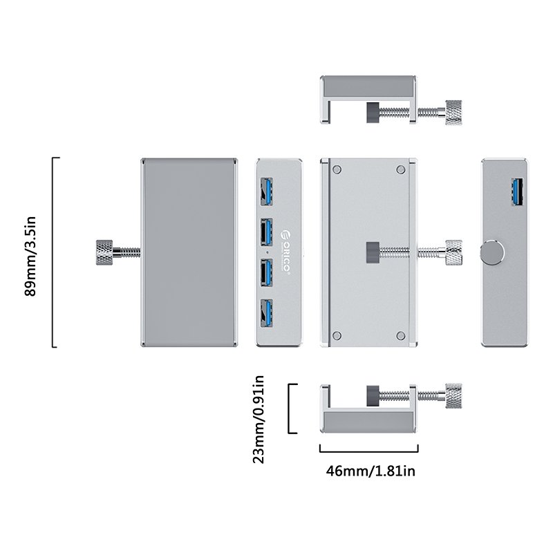 Orico хъб USB 3.0 HUB Clip Type 4 port - Aluminum - MH4PU-SV