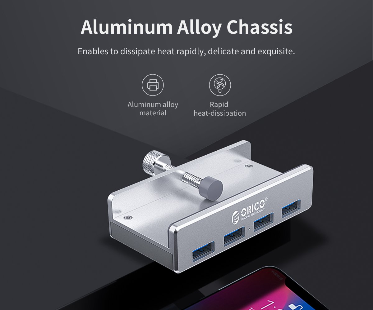 Orico хъб USB 3.0 HUB Clip Type 4 port - Aluminum - MH4PU-SV