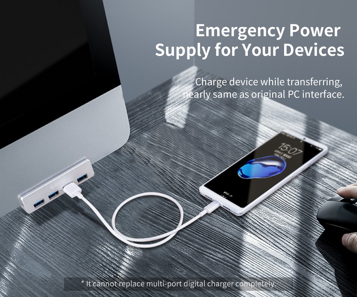 Orico хъб USB 3.0 HUB Clip Type 4 port - Aluminum - MH4PU-SV