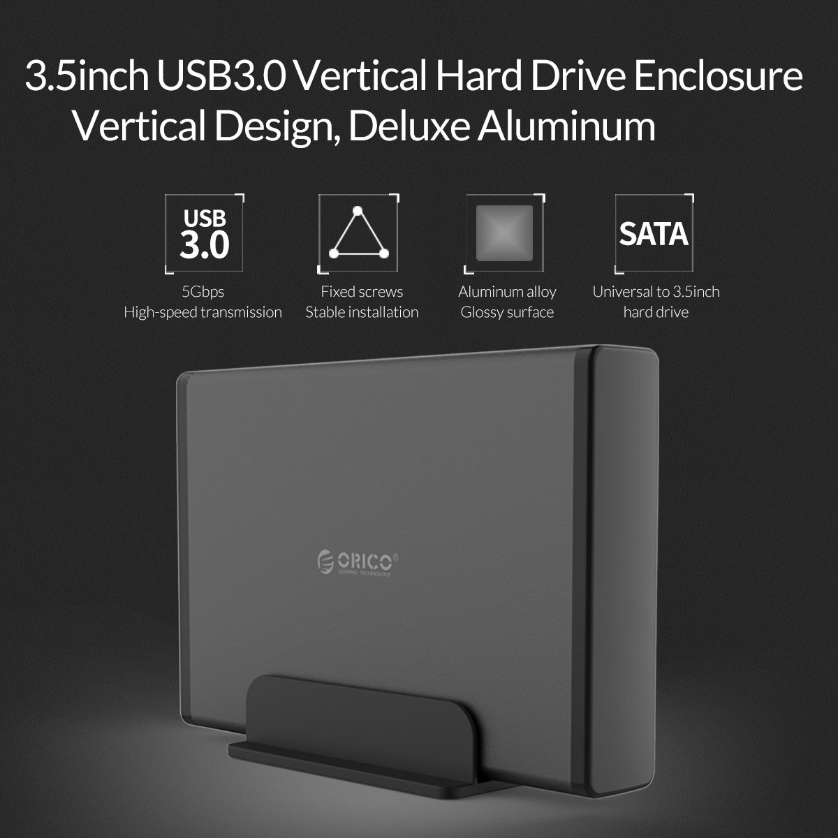 Orico кутия за диск Storage - Case - 3.5 inch Vertical, USB3.0, Power adapter, UASP, black - 7688U3-BK