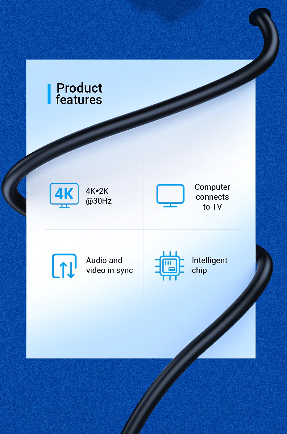 Vention кабел Cable DisplayPort to HDMI 3.0m - 4K, Gold Plated - HAGBI