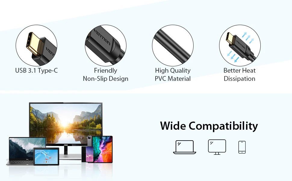 Vention кабел Cable Type-C to HDMI - 2.0m 4K Black - CGUBH
