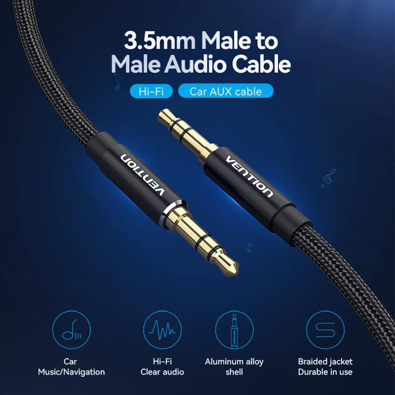 Vention Аудио Кабел 3.5mm Audio Cable M/M Cotton Braided 1.0m - BAWBF