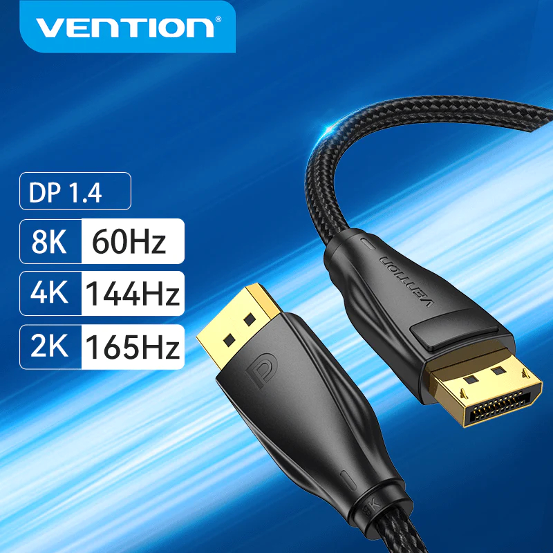 Vention кабел Display Port 1.4 DP M / M 8K 1m - Cotton Braided, Black - HCCBF