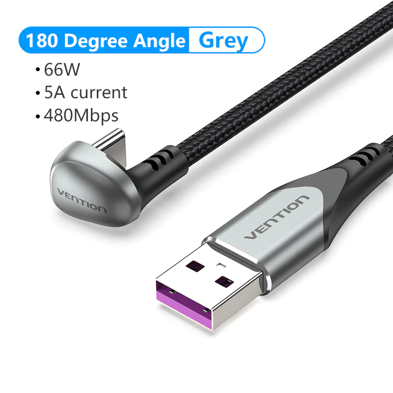 Vention Кабел USB 3.1 Type-C / USB 2.0 AM - 1M Black U-Shaped, Aluminum Alloy 5A - COHHF