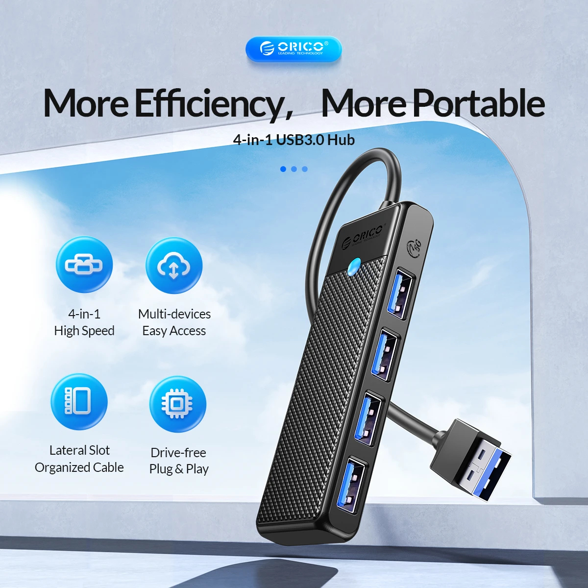 Orico хъб USB3.0 HUB 4 port Black - PAPW4A-U3-015-BK
