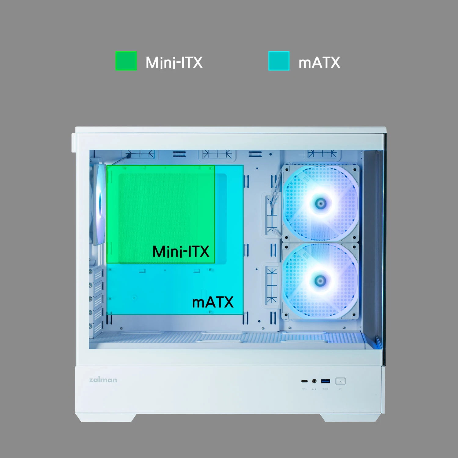 Zalman кутия Case mATX - P30 White - aRGB, Tempered Glass