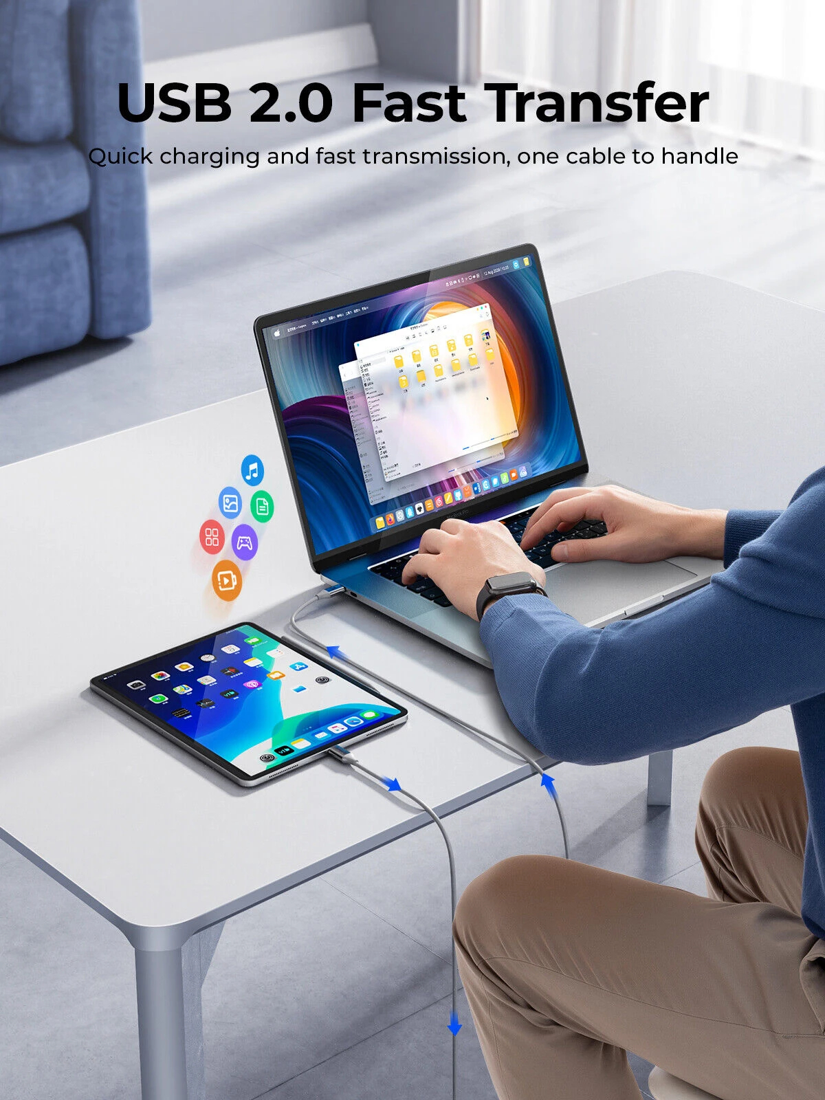 Orico кабел Cable USB C-to-C PD 100W Charging 1.0m White - CDX-100CC-WH