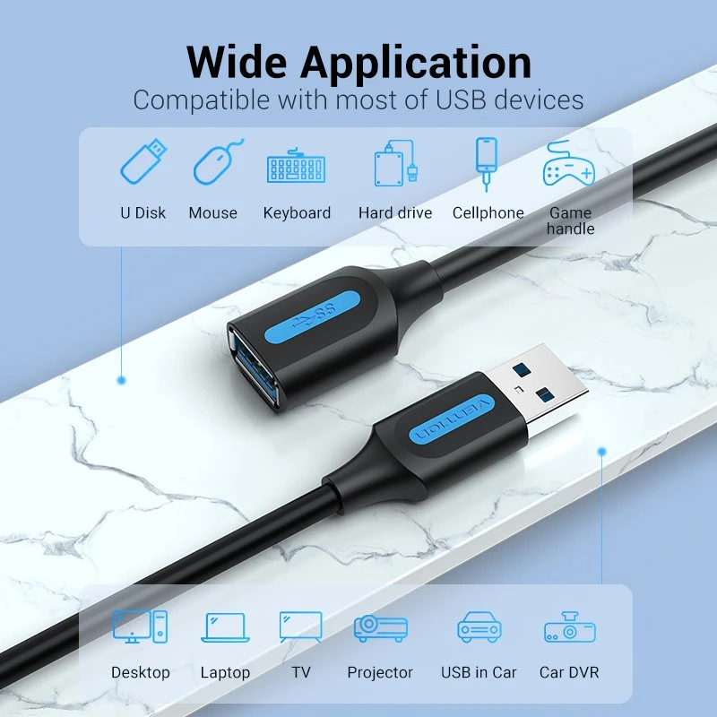 Vention Кабел USB 3.0 Extension AM / AF - 2.0M Black - CBHBH