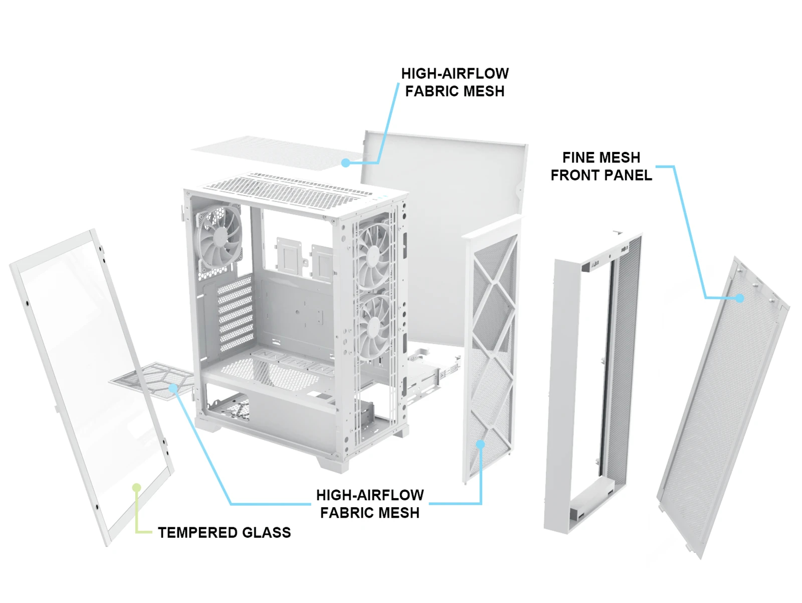 Montech кутия AIR 1000 LITE, Mid-tower Case, TG, 3x120mm Fans, White