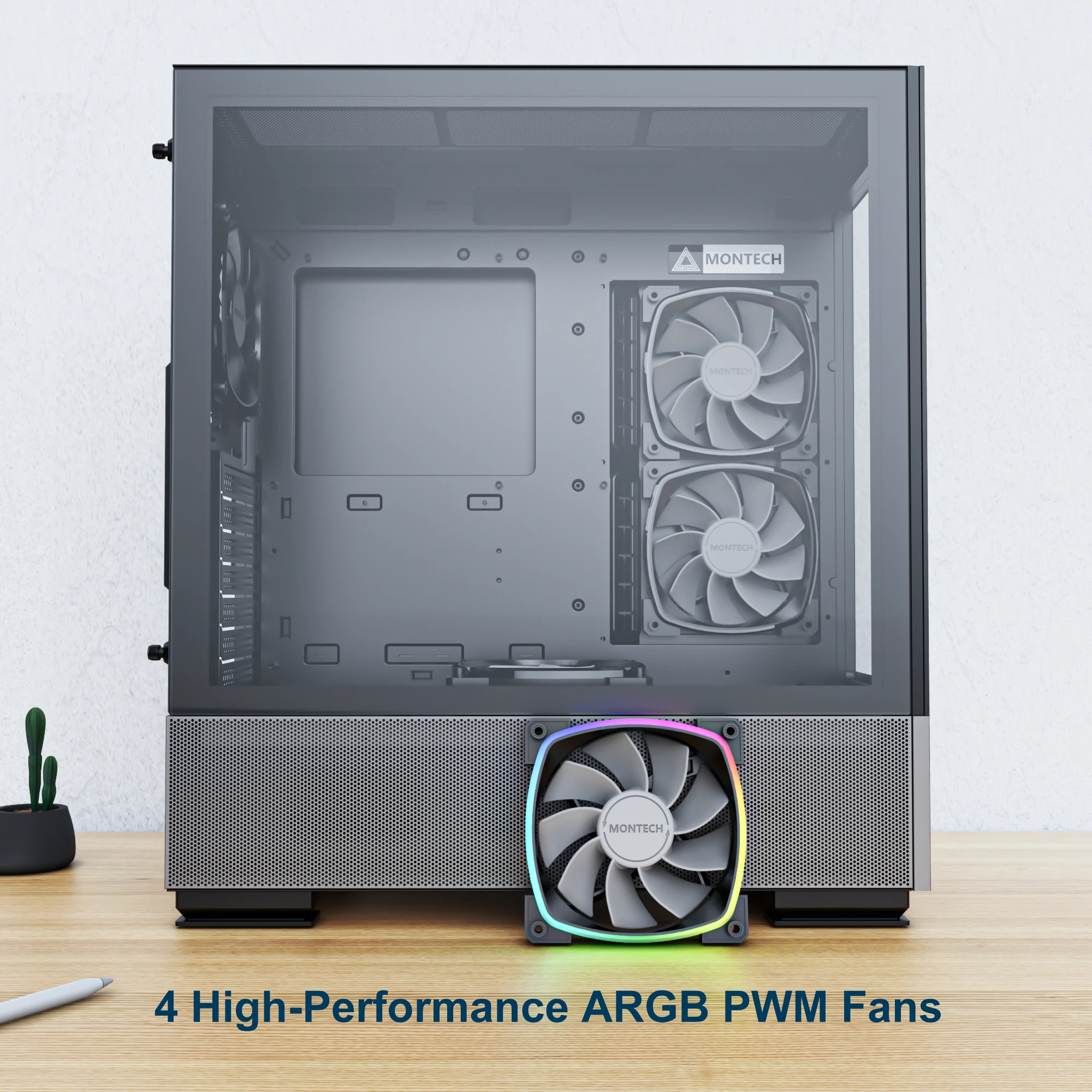 Montech кутия SKY TWO, Mid-tower Case, TG, 4x120mm ARGB Fans, Black