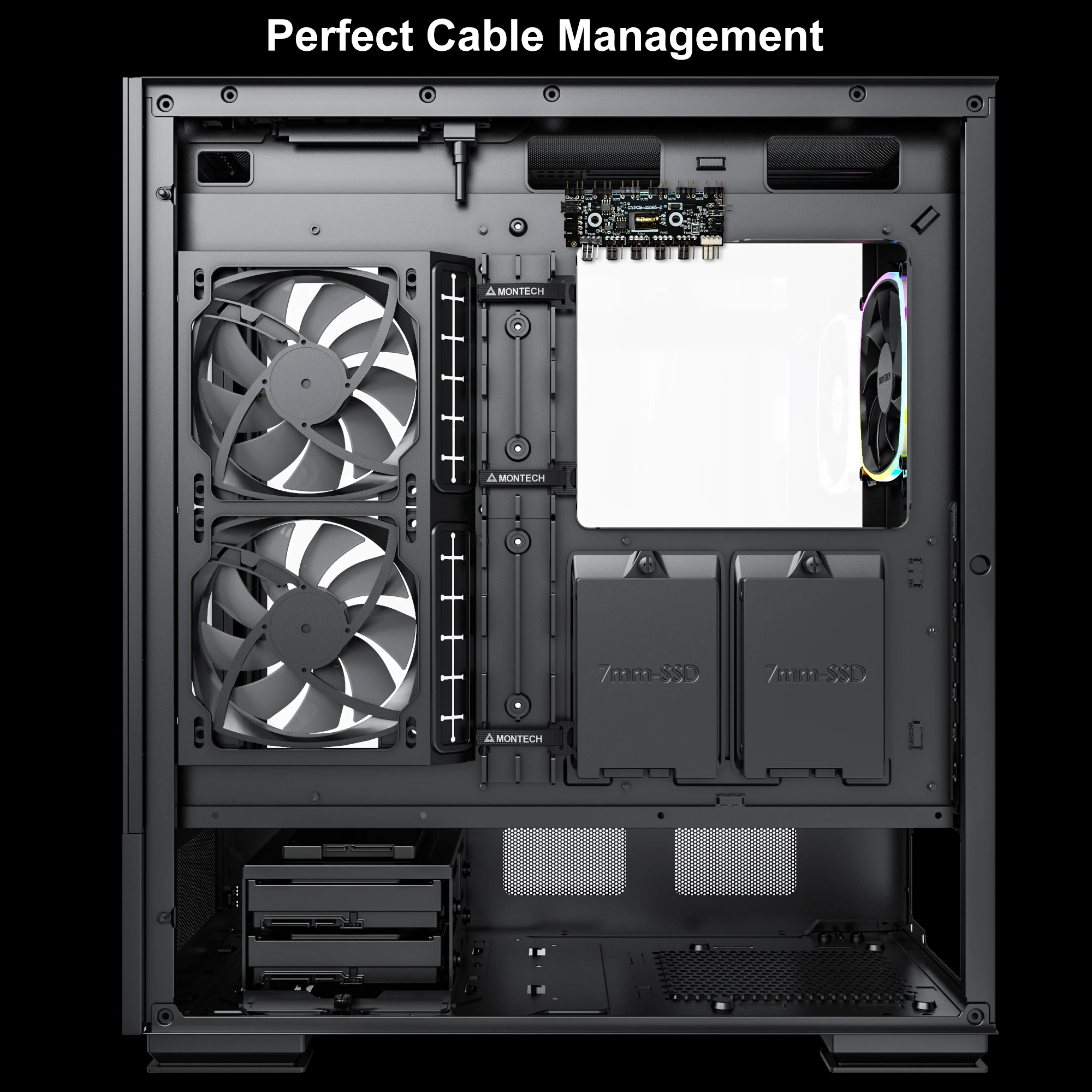 Montech кутия SKY TWO, Mid-tower Case, TG, 4x120mm ARGB Fans, Black