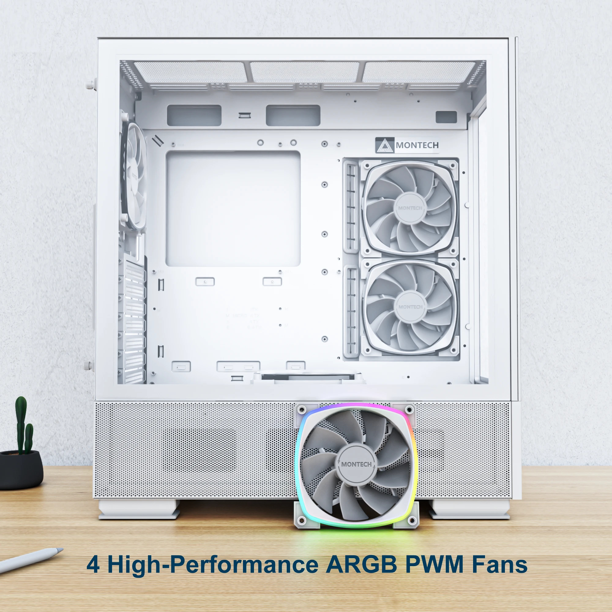 Montech кутия SKY TWO, Mid-tower Case, TG, 4x120mm ARGB Fans, White