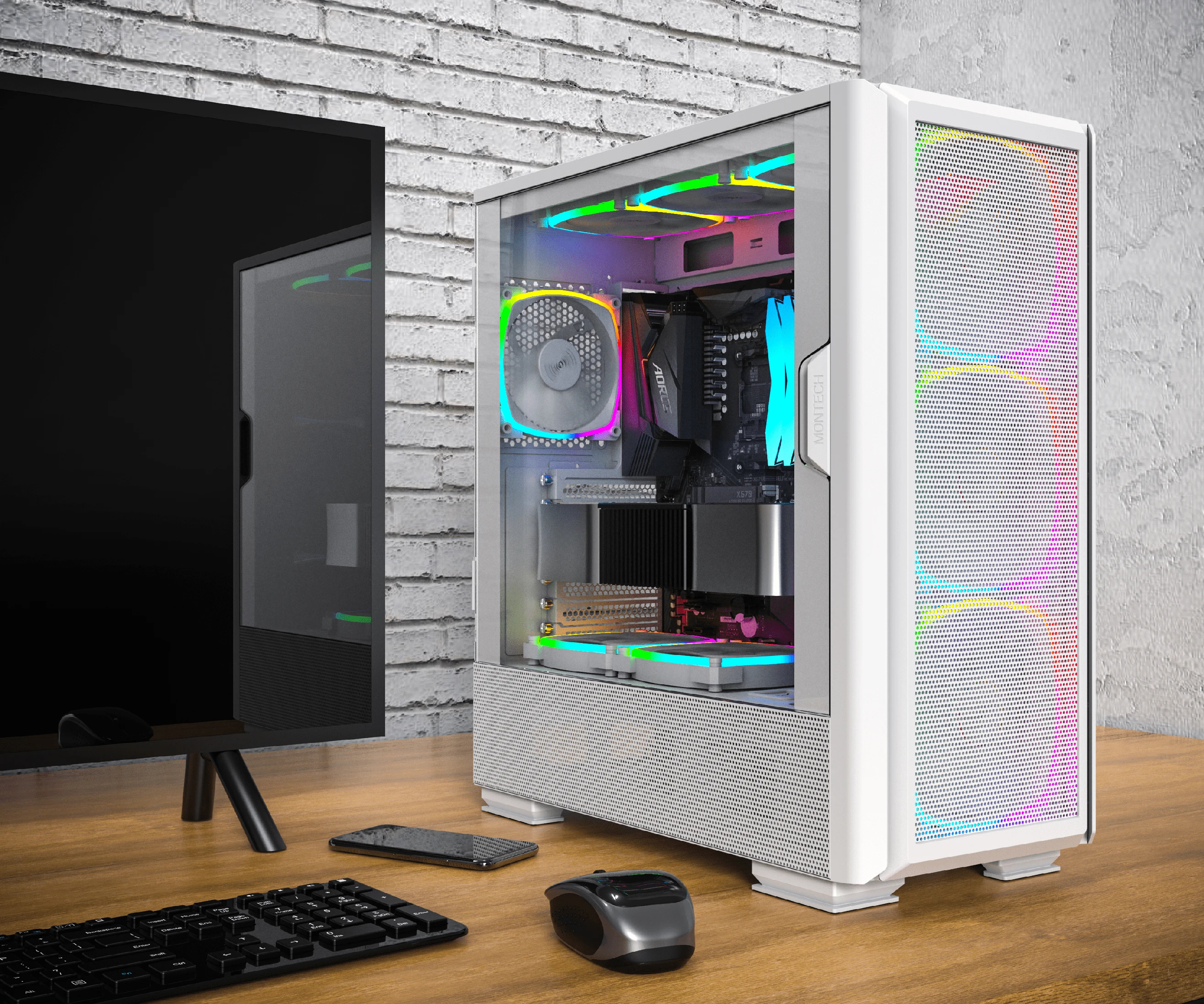 Montech кутия SKY TWO GX, Mid-tower Case, TG, 3x140mm ARGB Fans, White