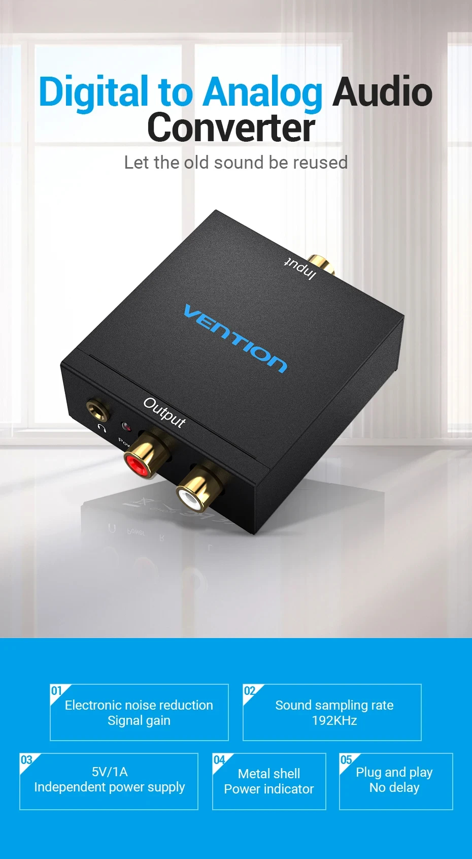 Vention аудио конвертор Analog Audio Convertor Optical/Coaxial F -> 2 x RCA/TRS 3.5mm F - BDFB0