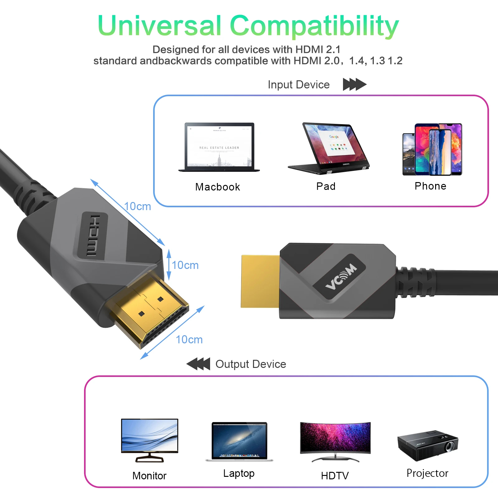 VCom Кабел HDMI v2.1 M / M 2.0m - 8K Dolby Vision HDR, Black/Grey - CG805-2.0m