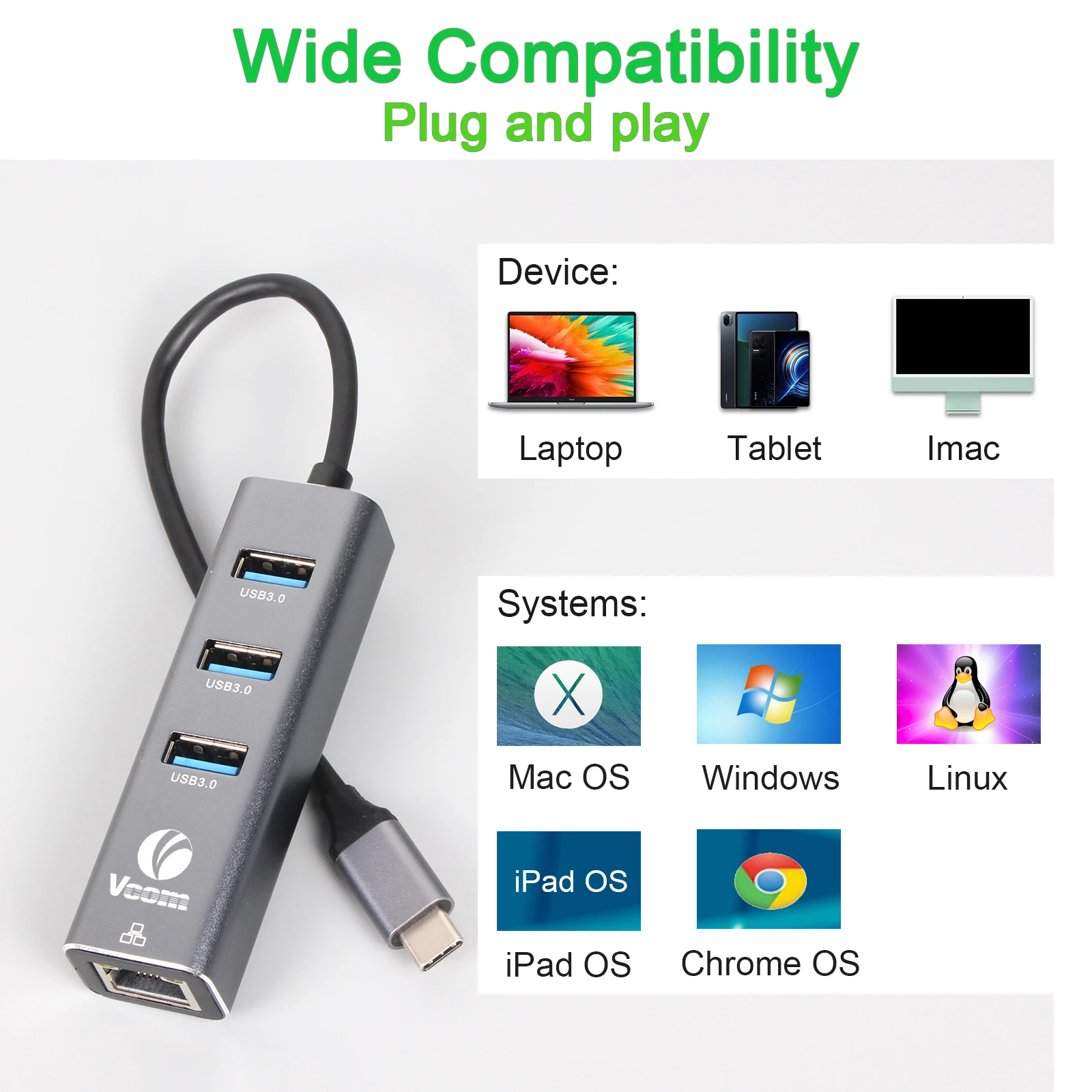 VCom докинг станция Docking USB Type-C to USB3.0 x 3 + LAN - DH311B