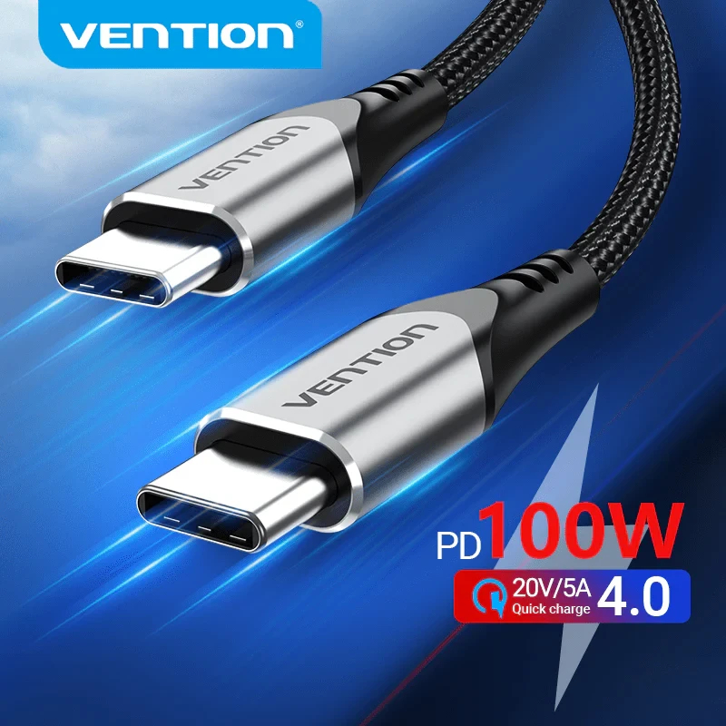 Vention Кабел USB 2.0 Type-C to Type-C - 1.0M Black 5A Fast Charge - TAEHF