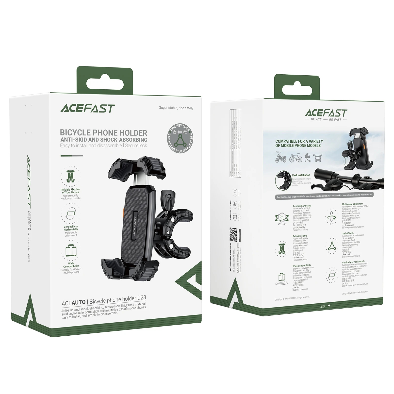 Acefast Стойка за телефон за колело Bicycle phone holder - Anti-skid, Shock-Absorbing - D23 - Black