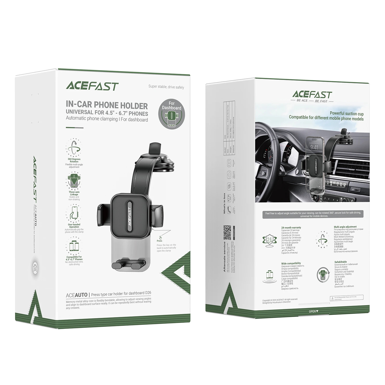 Acefast Стойка за телефон за кола Car phone holder - 360 degree - D26 Black