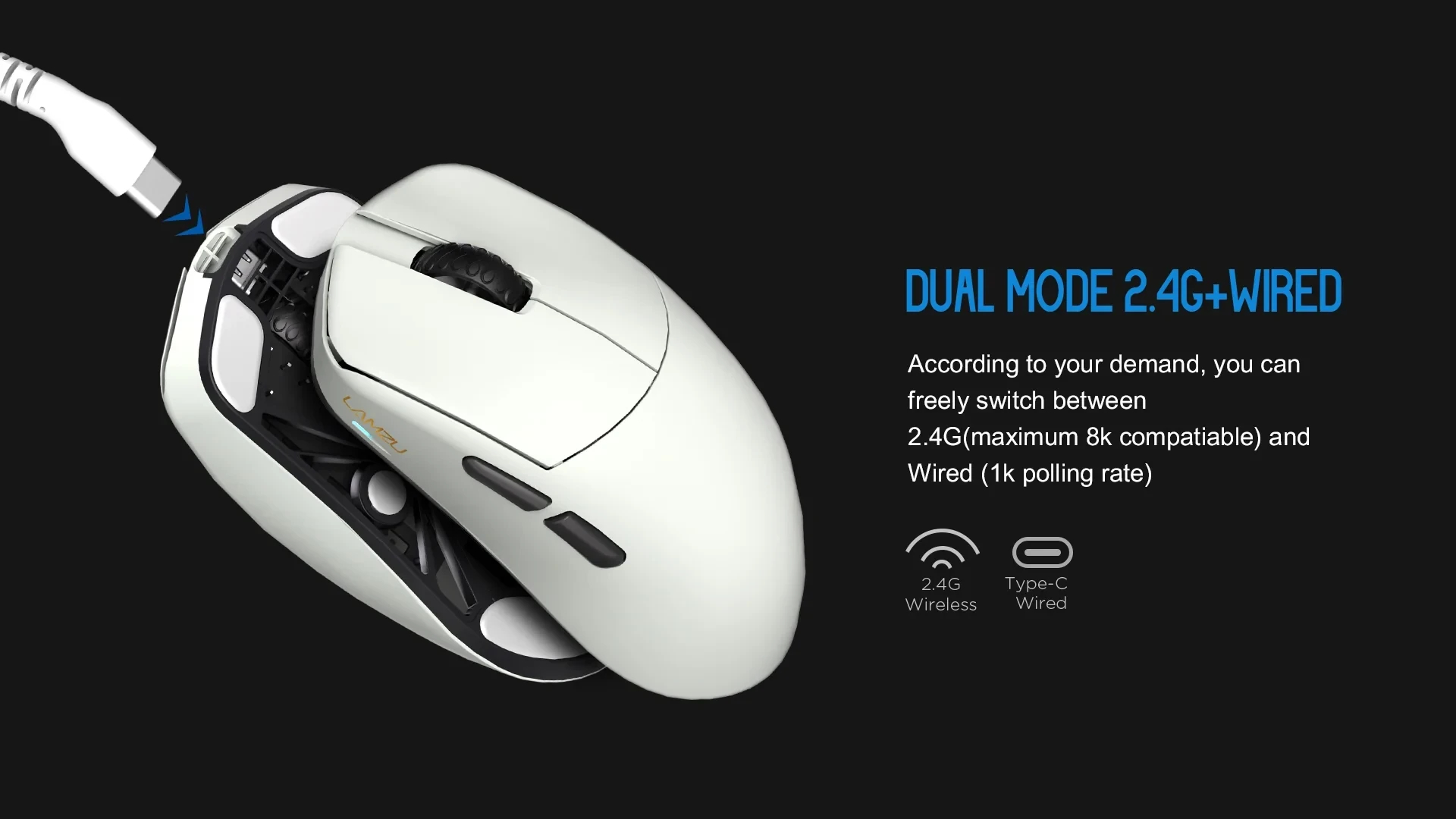 Lamzu професионална геймърска мишка MAYA X 8K - Wireless Gaming Mouse - Cloud Grey