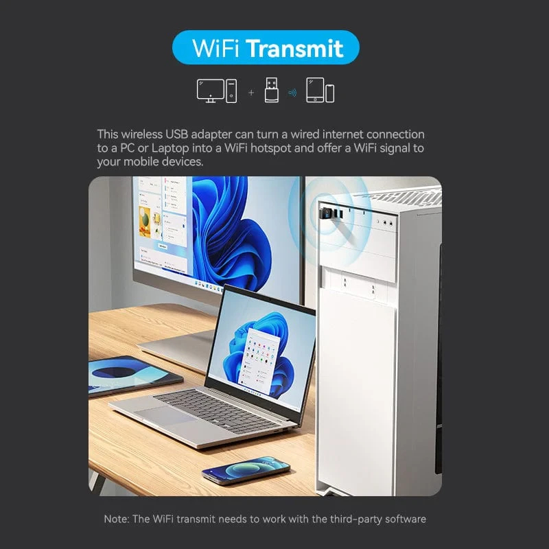Vention безжичен адаптер WiFi USB adapter Dual Band, 650Mbps, Black - KDSB0
