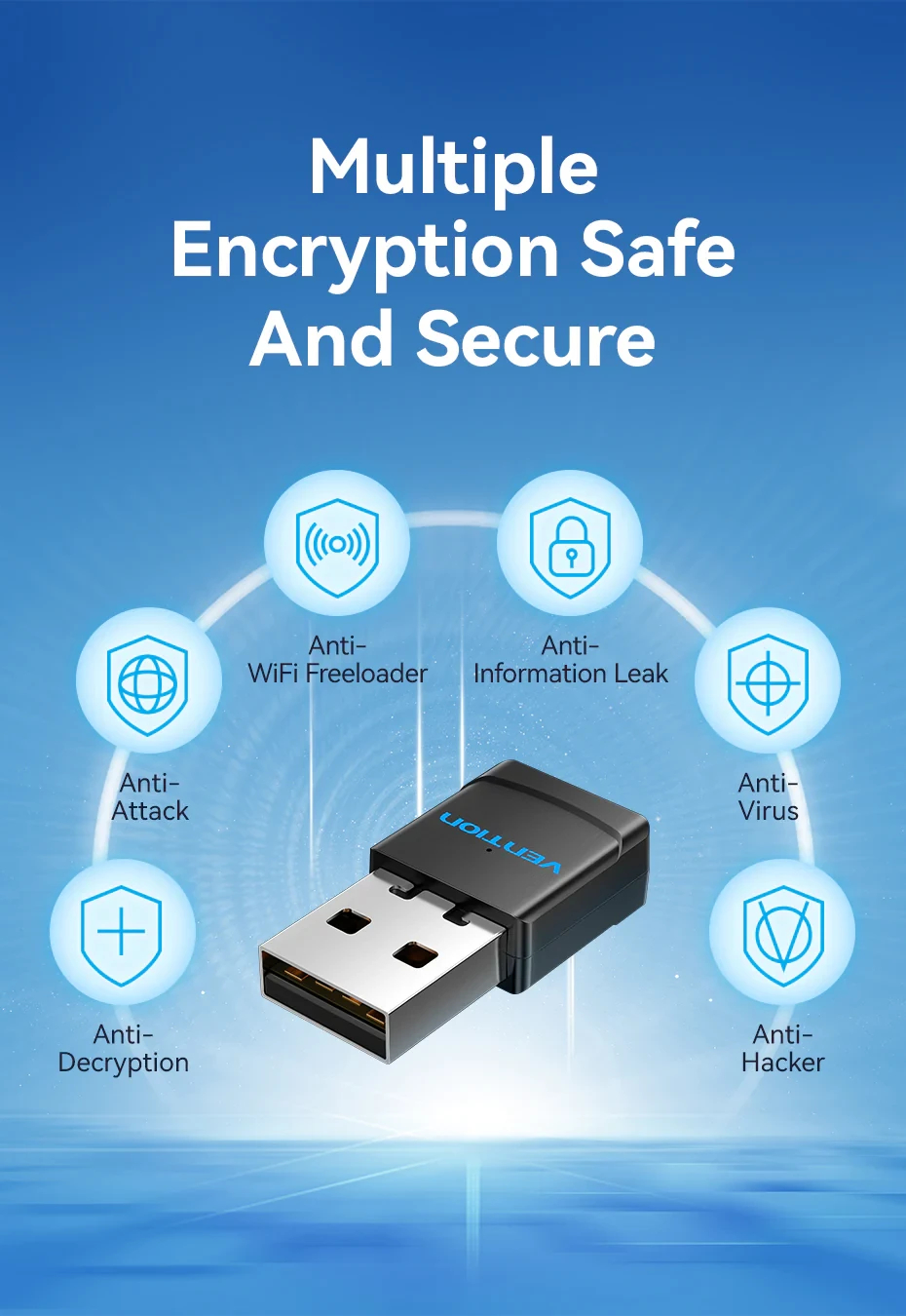 Vention безжичен адаптер WiFi USB adapter Dual Band, 650Mbps, Black - KDSB0