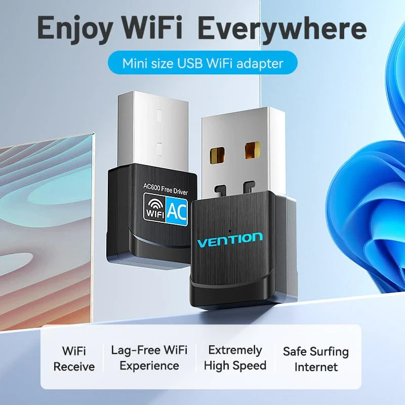 Vention безжичен адаптер WiFi USB adapter Dual Band, 650Mbps, Black - KDSB0