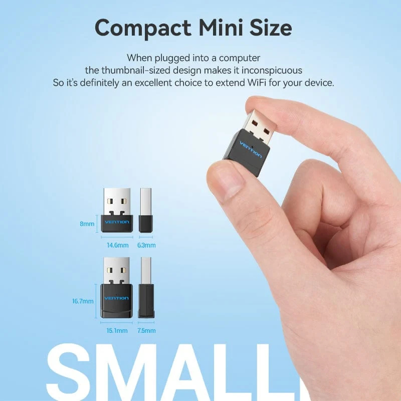 Vention безжичен адаптер WiFi USB adapter Dual Band, 650Mbps, Black - KDSB0