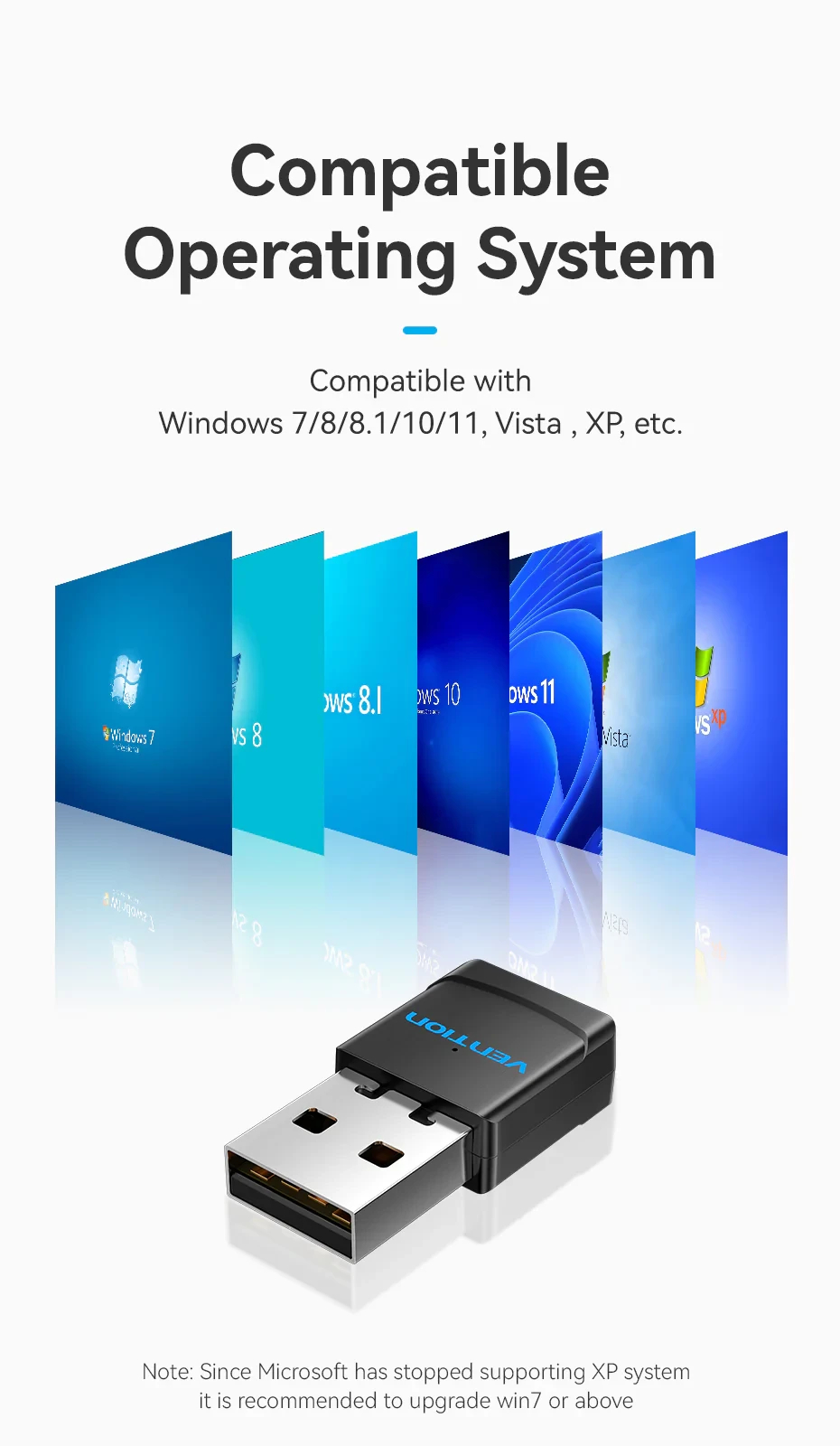 Vention безжичен адаптер WiFi USB adapter Dual Band, 650Mbps, Black - KDSB0